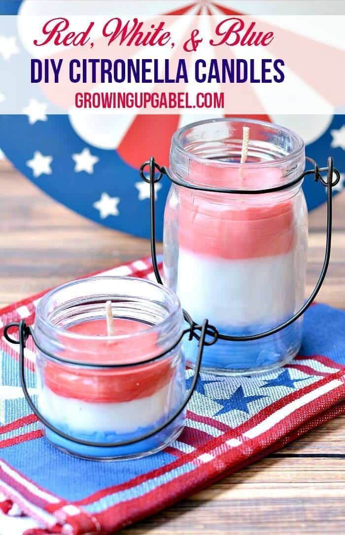 Red, White and Blue Homemade Citronella Candles – Growing Up Gabel - 4th of July Party Decor featured on Kenarry.com