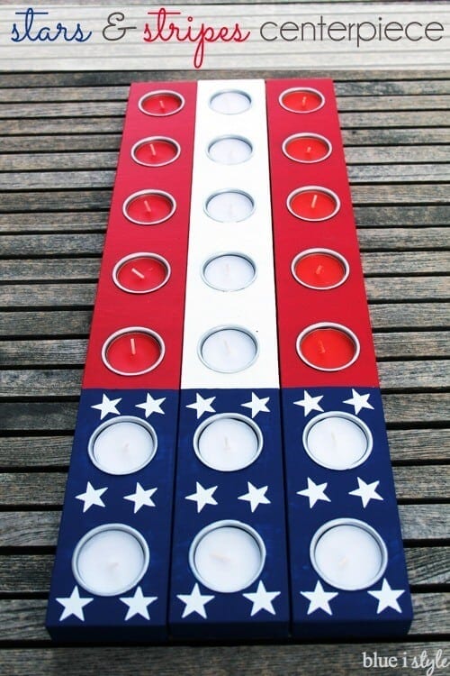 Stars and Stripes Candle Holder Centerpiece - Blue i Style - 4th of July Party Decor featured on Kenarry.com