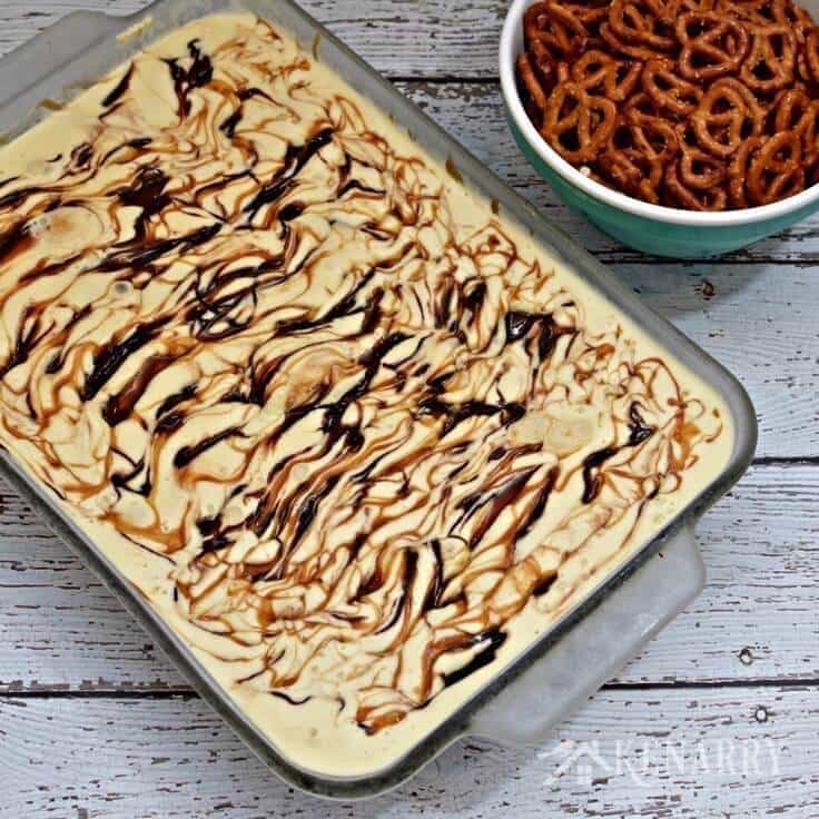 Caramel Fudge Ice Cream Cake with a pretzel crust