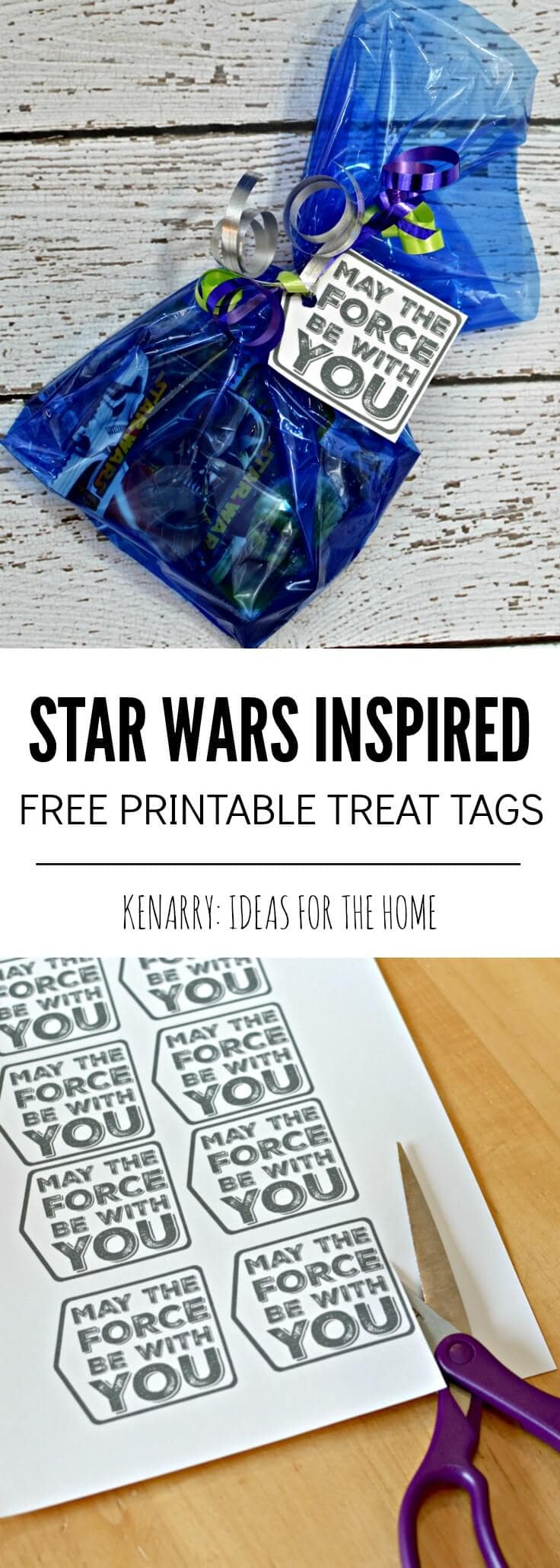A cute star wars birthday party gift bag with a tag that reads May the Force Be With You