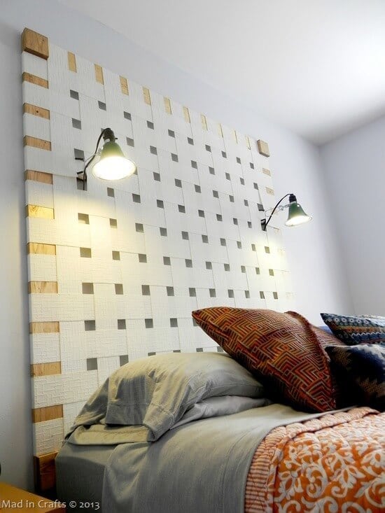 DIY Woven Headboard from Upcycled Vertical Blinds – Mad in Crafts - DIY Headboard Tutorials and Ideas featured on Kenarry.com