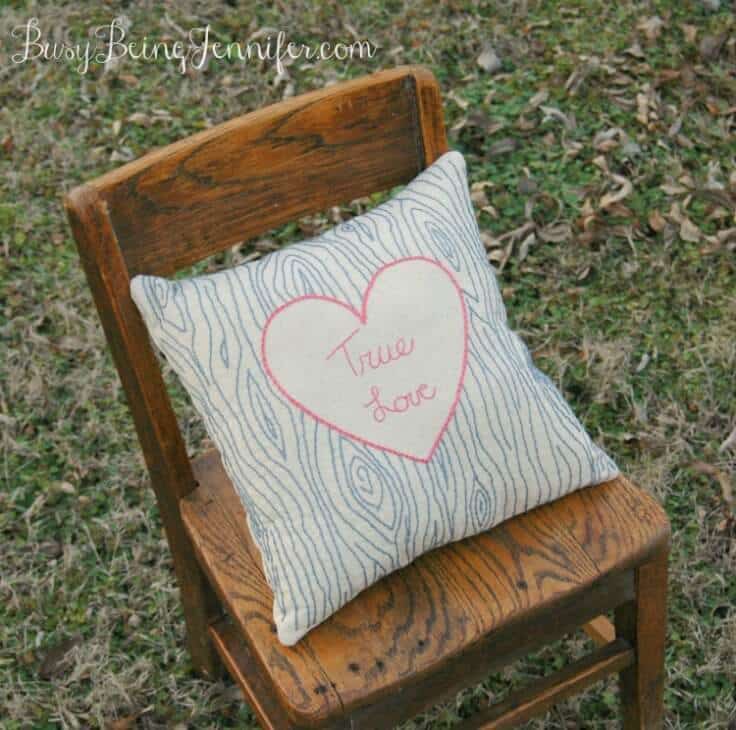True Love Hand Stitched Pillow – Busy Being Jennifer - 18 DIY Throw Pillow Tutorials featured on Kenarry.com