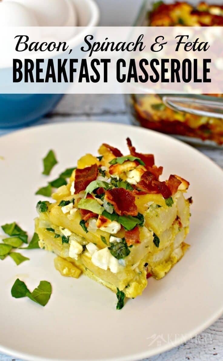 Oh yum! Bacon, spinach, feta cheese AND french fries for breakfast?! I can't wait to try this easy overnight egg casserole recipe.