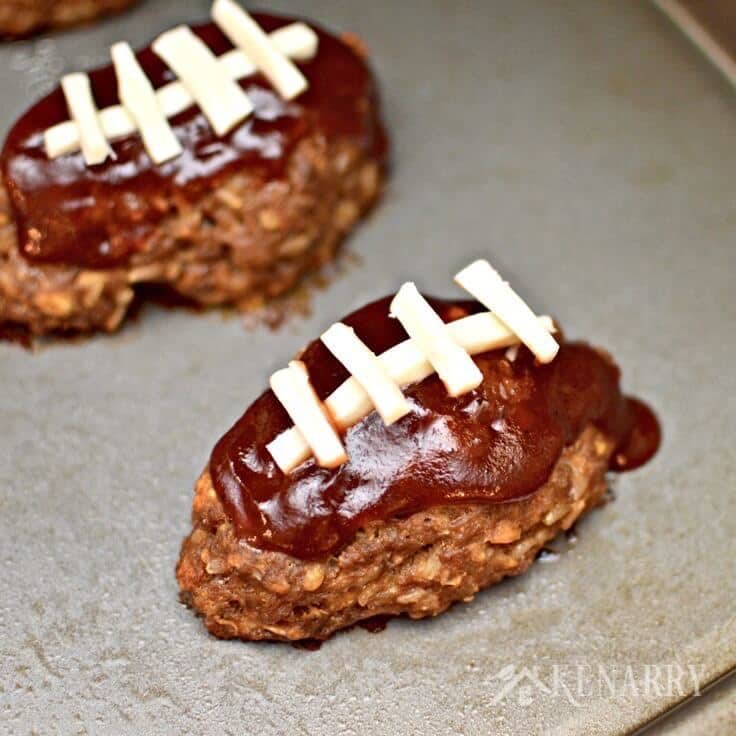 These little meatloaves shaped like a football are adorable! This barbecue meatloaf recipe sounds like a delicious idea for tailgating, a game day get together or a Super Bowl party!