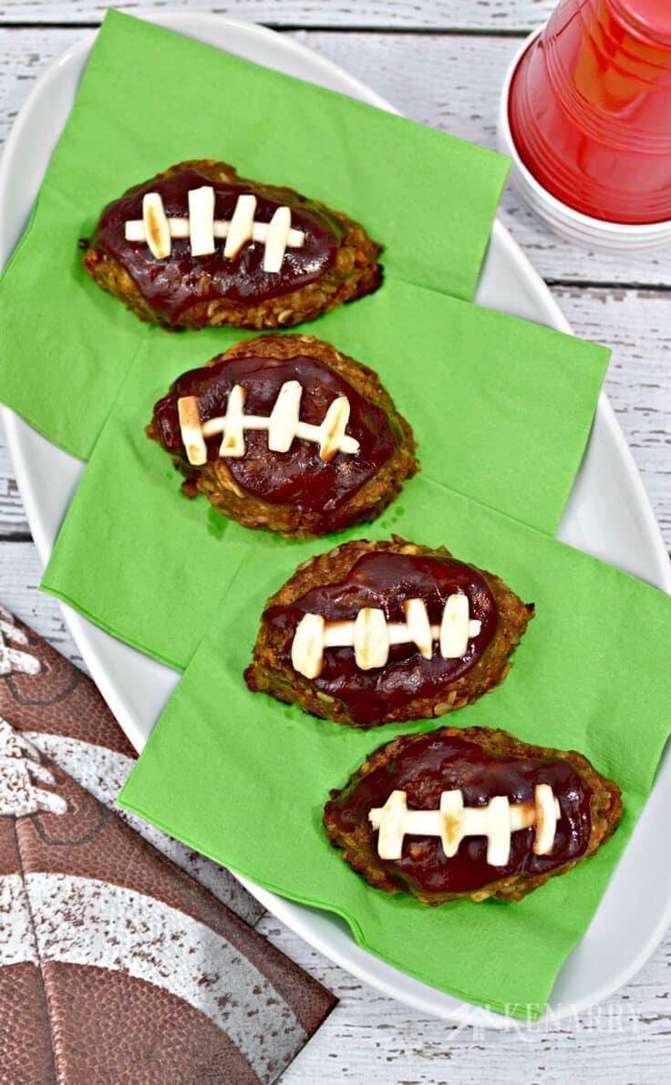 These little meatloaves shaped like a football are adorable! This barbecue meatloaf recipe sounds like a delicious idea for tailgating, a game day get together or a Super Bowl party!