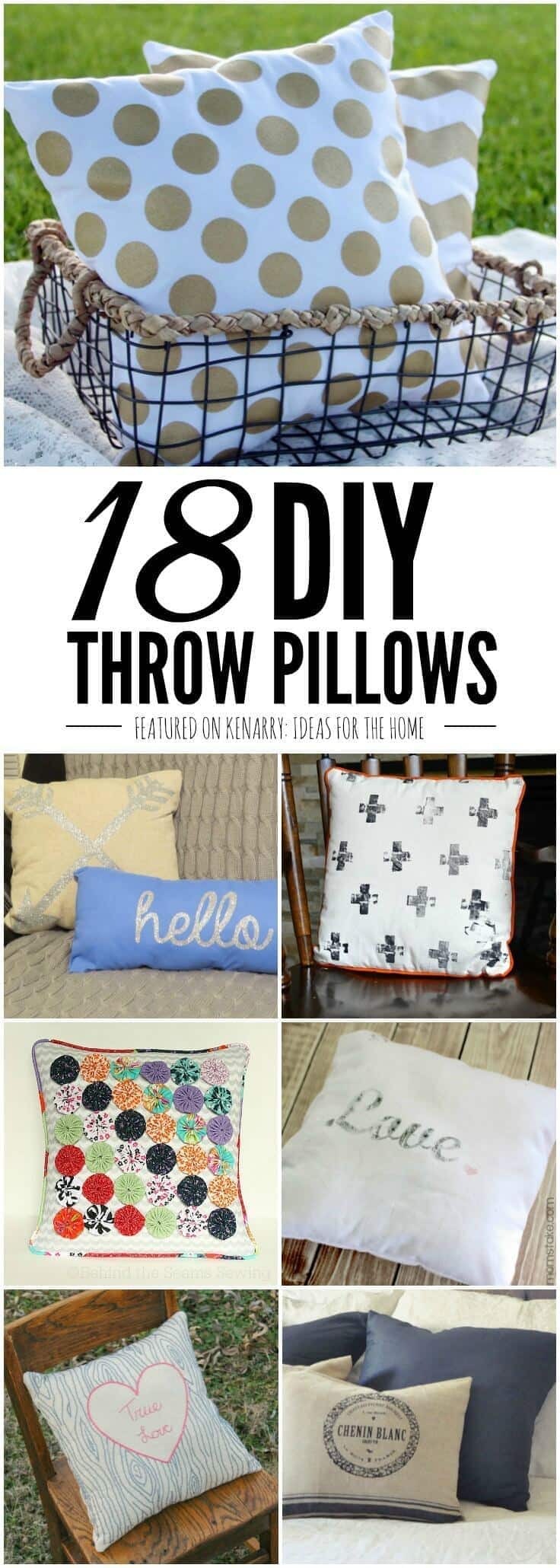 You'd be surprised how easy it is to make your own pillows with these 18 DIY Throw Pillow tutorials. Ideas include both no-sew and easy sewing ideas that anyone can do to make their home beautiful. Throw pillows add style, comfort and texture to any room in the home, especially bedrooms, living rooms and even outdoor spaces.