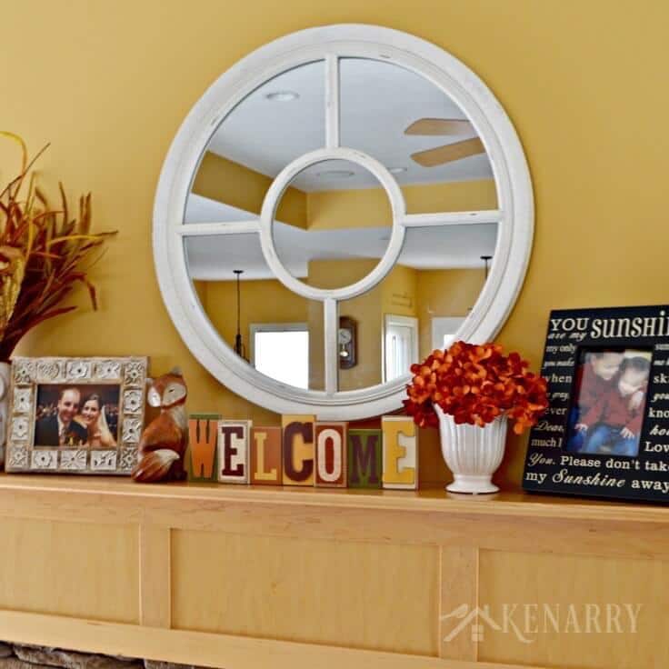 Love these fall mantel decor ideas to update a fireplace for autumn with pumpkin orange and harvest yellow accents! These easy ideas will have your living room ready for Halloween, Thanksgiving and all the fun events of the season.