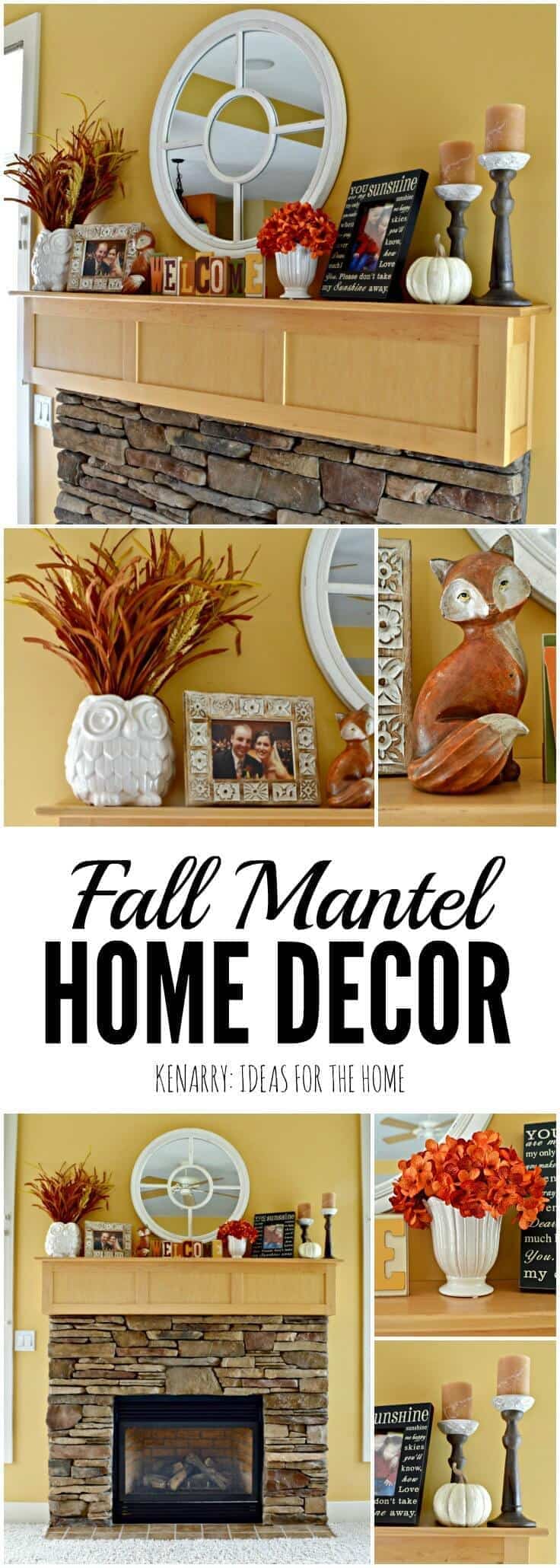 Love these fall mantel decor ideas to update a fireplace for autumn with pumpkin orange and harvest yellow accents! These easy ideas will have your living room ready for Halloween, Thanksgiving and all the fun events of the season.