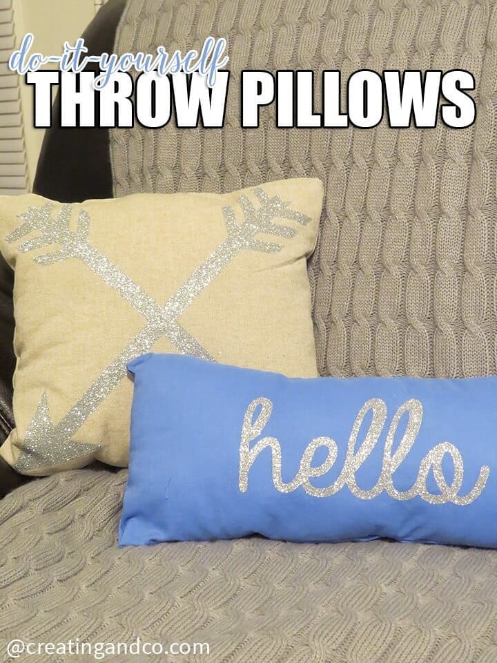 DIY No Sew Throw Pillows with Glitter Appliqué – Creating & Co. - 18 DIY Throw Pillow Tutorials featured on Kenarry.com