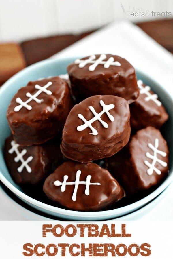 Football Scotcheroos – Julie’s Eats & Treats - 14 Football Shaped Food Ideas featured on Kenarry.com