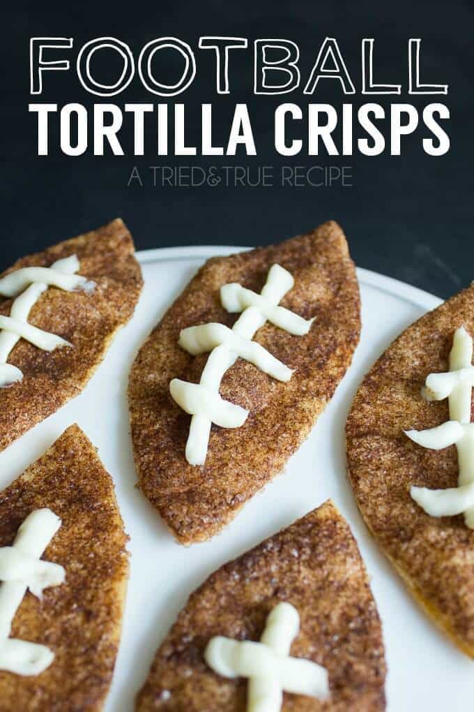 Football Tortilla Crisps – Tried and True - 14 Football Shaped Food Ideas featured on Kenarry.com