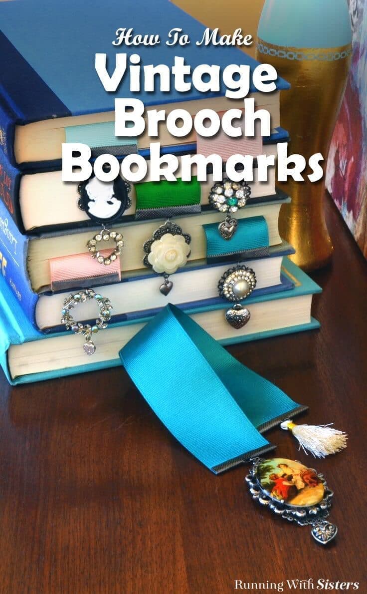 Upcycle rhinestone brooches into Vintage Brooch Bookmarks using metal filigrees and crimp ends. This how-to with video tutorial will show you how to make these pretty gift crafts!