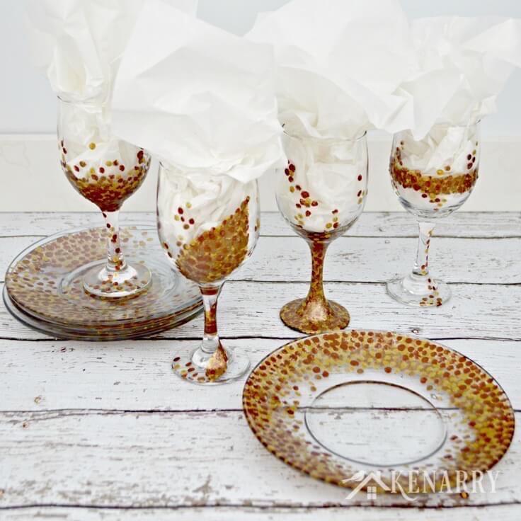 These fall hand painted wine glasses are so pretty and would make a great DIY gift for the holidays! This tutorial is easy to follow and I love the metallic paints in bronze, copper and champagne gold.