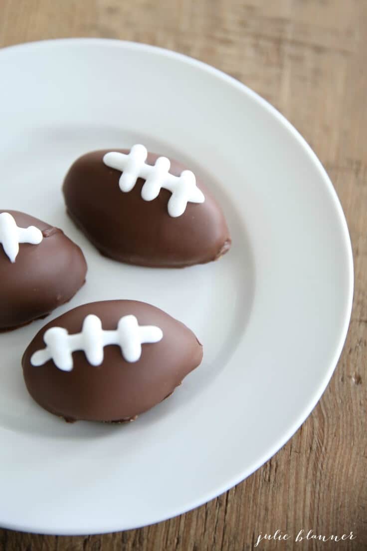 Touchdown Truffles with Peanut Butter – Julie Blanner - 14 Football Shaped Food Ideas featured on Kenarry.com