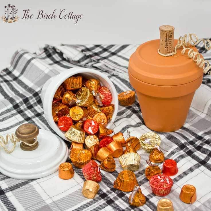 How to make Pumpkin Candy Dishes from Terra Cotta Pots by The Birch Cottage
