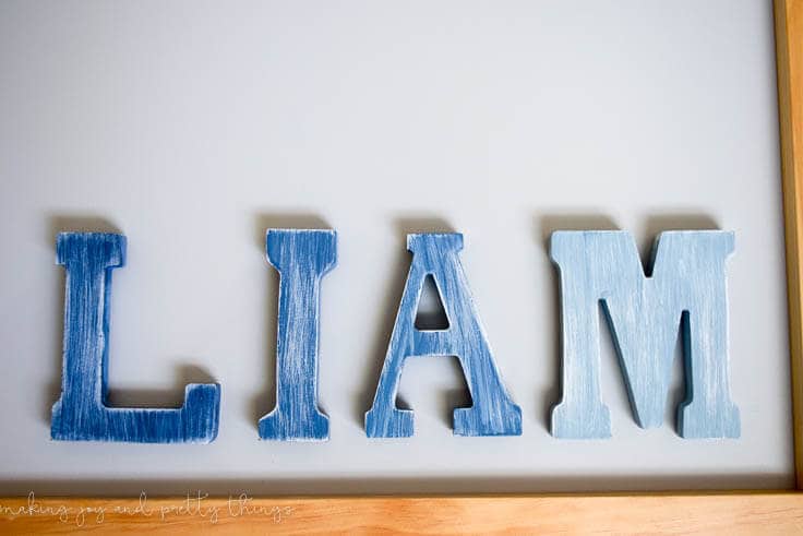 DIY Distressed Ombre Magnet Letters - customizable for your child's name! Perfect way to help you child learn the letters of his name plus a easy DIY that is rustic and fun!