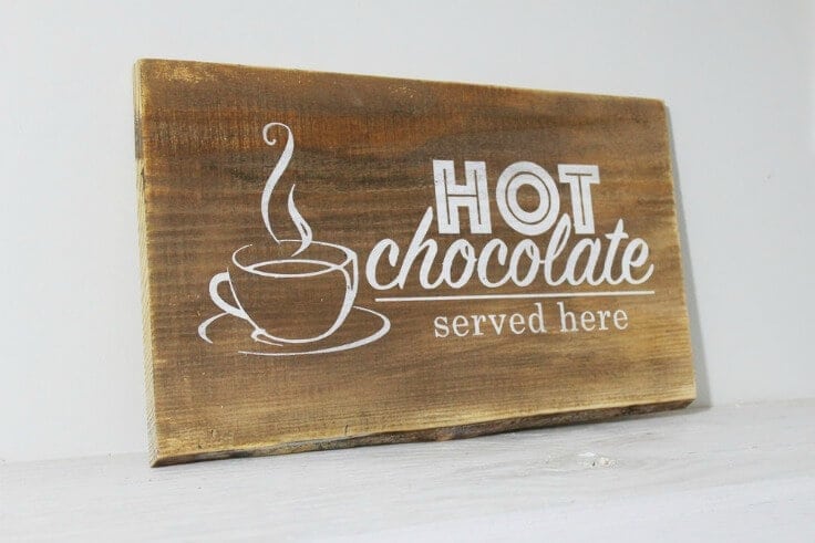 Hot Chocolate Wood Sign from The Summery Umbrella featured on Kenarry.com