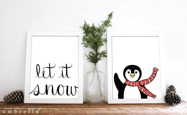 I just love this free printable Let It Snow and Penguin winter artwork designed by The Summery Umbrella for Kenarry.com! It would be a beautiful way to decorate your home for the holidays or to frame as a Christmas gift for a loved one.