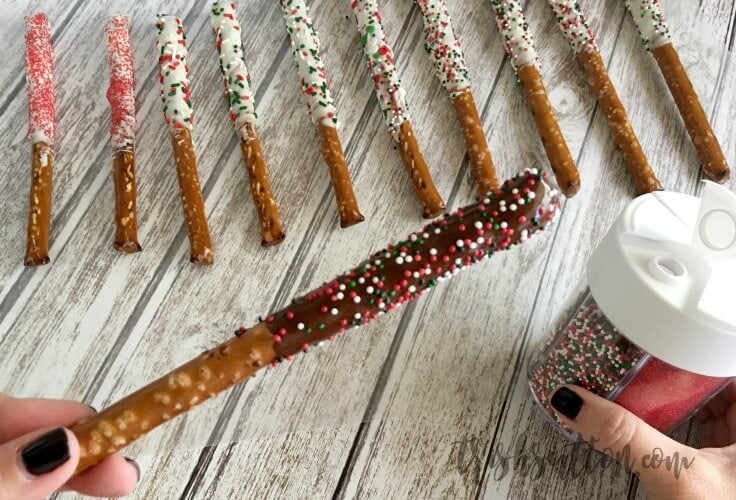 Chocolate Covered Pretzel Rods Holiday Gift; TrishSutton.com