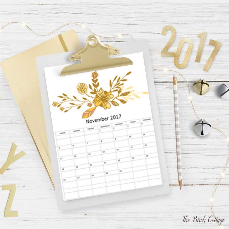 2017 Printable Calendar from The Birch Cottage