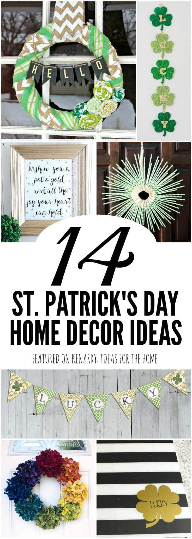 Love these easy ideas for crafts and free printables you can use for St. Patrick's Day home decor including wreaths, placemats, banners and more adorned with shamrocks and green decorations.