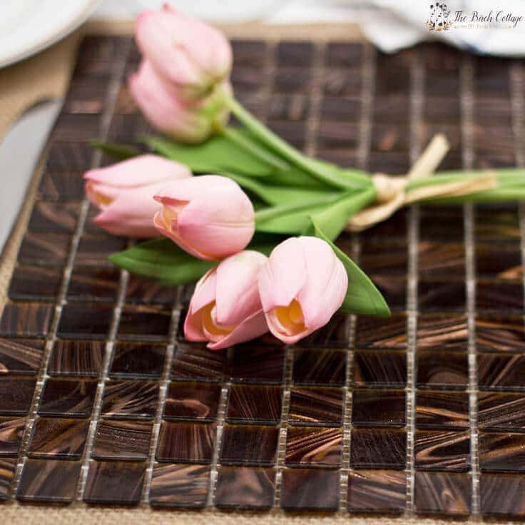 Dress up your Valentine's Day tablescape with this easy DIY Tile Placemats tutorial from The Birch Cottage.