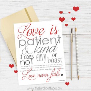 Love Never Fails Print from The Birch Cottage. Print and frame this 8x10 I Corinthians 13 print.