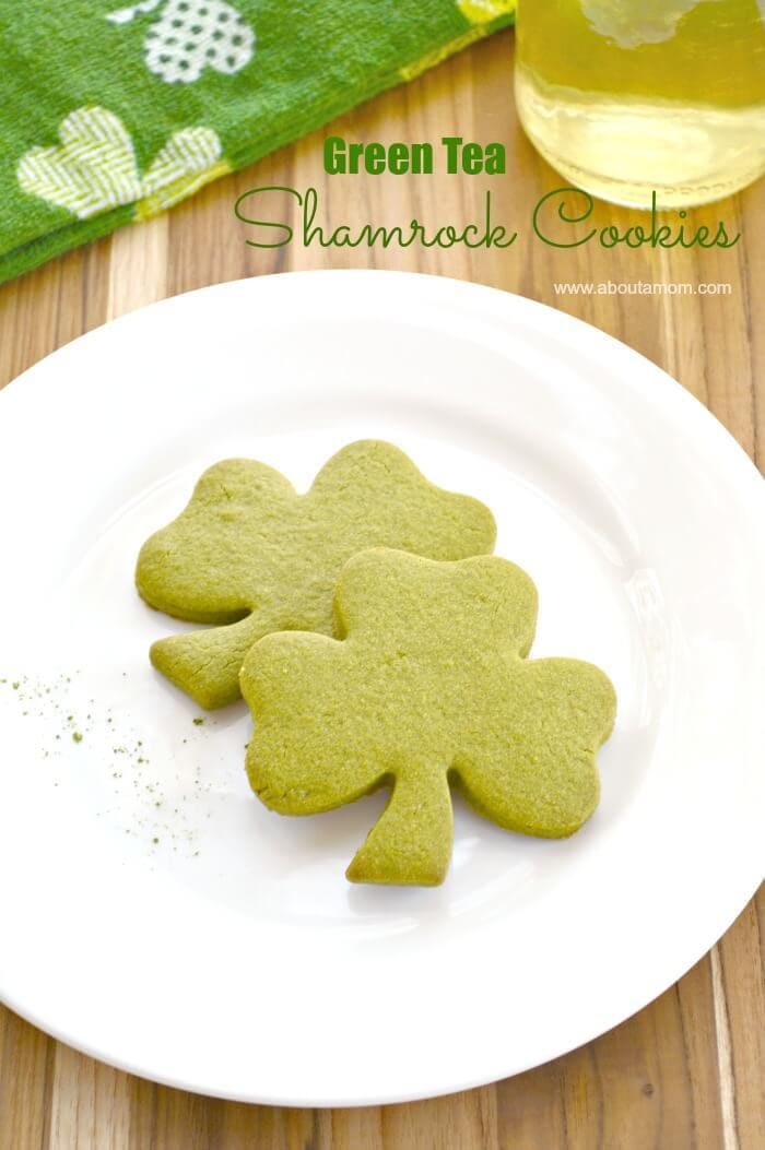 Green Tea Shamrock Cookies – About a Mom - St. Patrick's Day Desserts featured on Kenarry.com