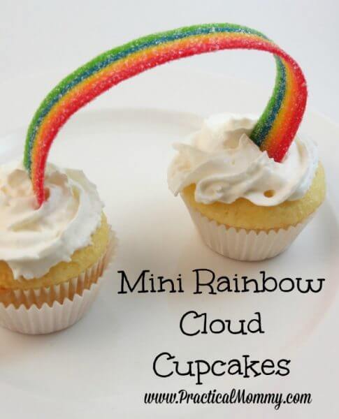 Mini Rainbow Cloud Cupcakes – Practical Mommy - St. Patrick's Day Desserts featured on Kenarry.com