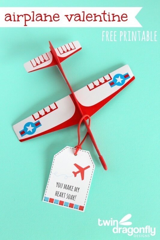 Airplane Valentines with Free Printable – Twin Dragonfly Designs - Free Printable Valentines featured on Kenarry.com