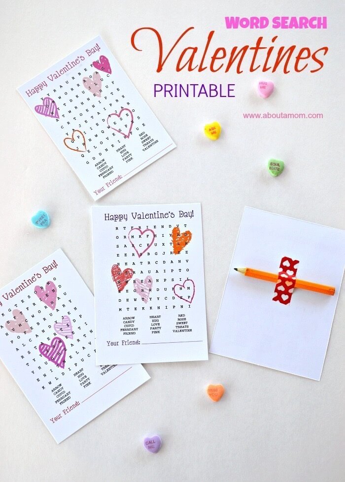 Word Search Printable Valentines – About a Mom - Free Printable Valentines featured on Kenarry.com