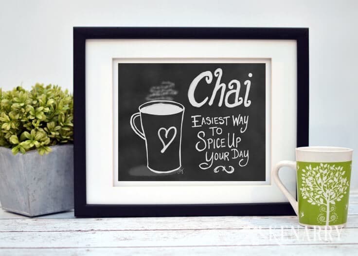 This digital printable chai wall art would look so cute hung as kitchen prints, near a dining room or above a coffee bar to showcase your favorite hot beverage.