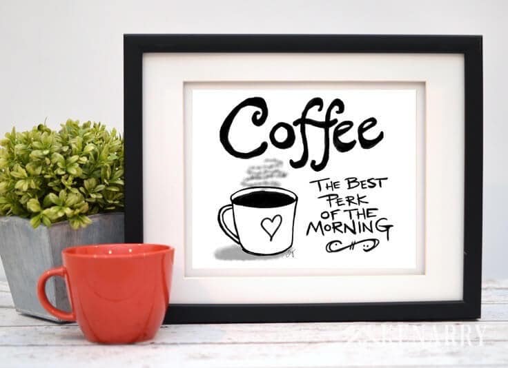 This digital printable coffee wall art would look so cute hung as kitchen prints, near a dining room or above a coffee bar to showcase your favorite hot beverage.