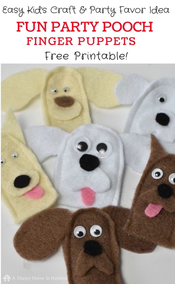 Dog finger puppets: easy craft idea to make with the kids or for dog themed party favors