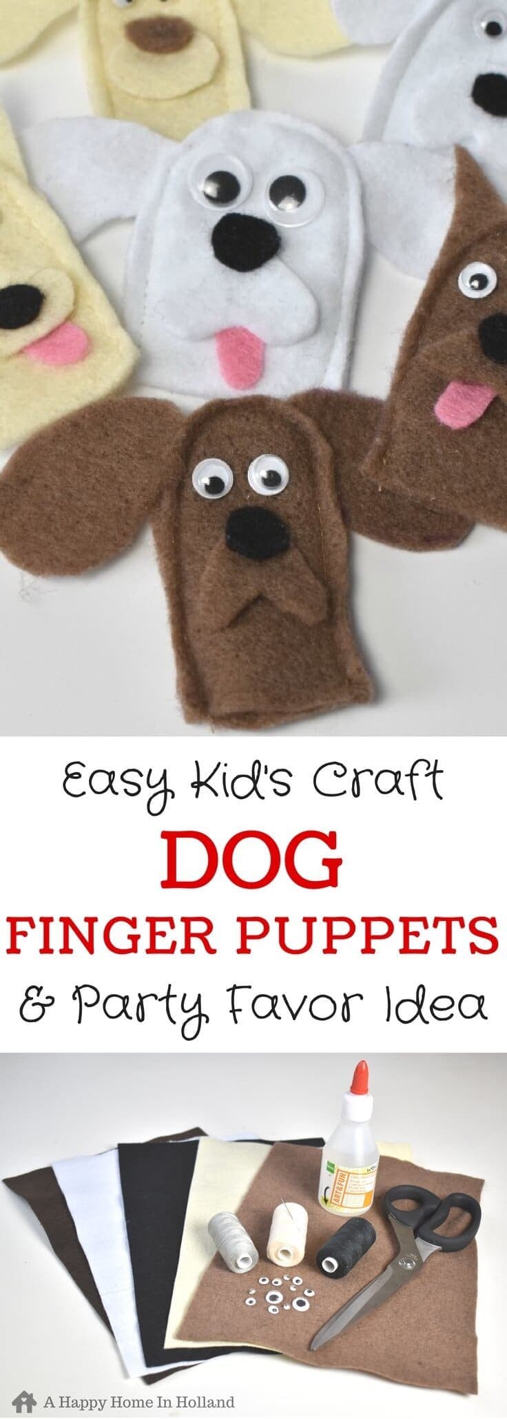 Easy tutorial showing how to make cute finger puppet puppies to make with the kids or to use as party favors - includes free printable!