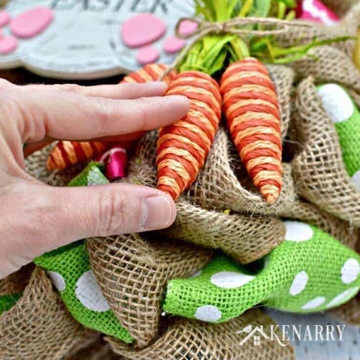 This Easter Bunny Burlap Wreath is so cute! I especially love the bunny butt, carrots and Easter eggs. The craft tutorial and video make it look really easy to make one of these wreaths as home decor or a Easter hostess gift.