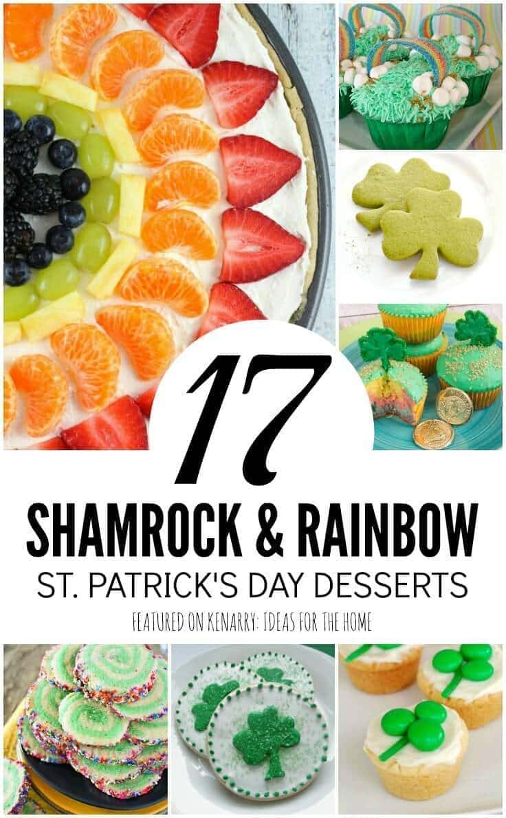What fun shamrock and rainbow ideas for St. Patrick's Day desserts! These would be great treats to make for a party, potluck or just a special green snack for the kids.