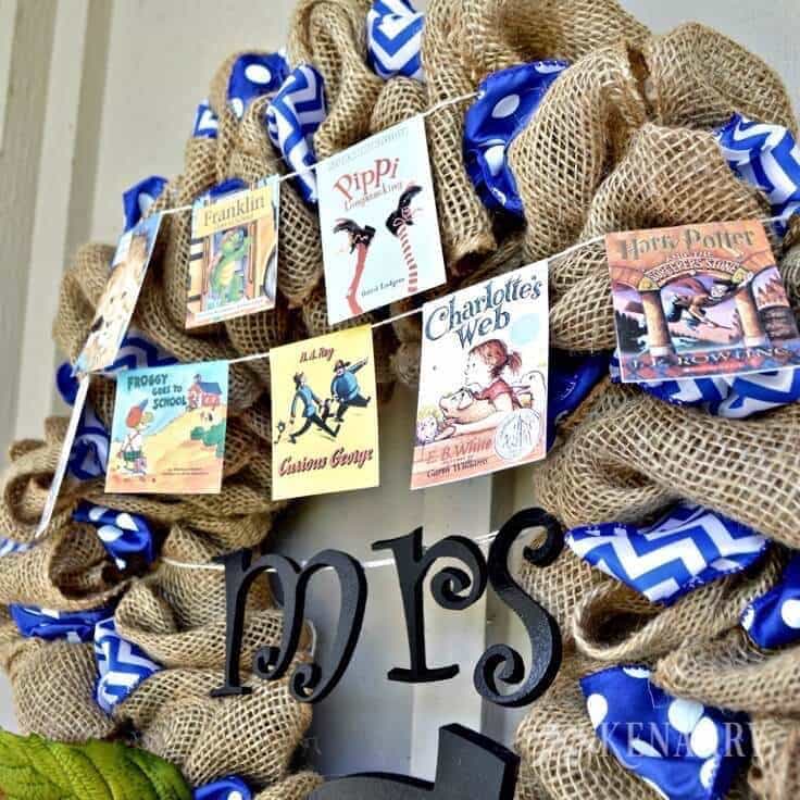 A Teacher Appreciation Burlap Wreath is an easy craft idea to make for thank hard working educators for back to school, end of school or Christmas. This decor is fun to make and perfect for teachers, librarians and book lovers.