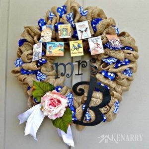 A Teacher Appreciation Burlap Wreath is an easy craft idea to make for thank hard working educators for back to school, end of school or Christmas. This decor is fun to make and perfect for teachers, librarians and book lovers.
