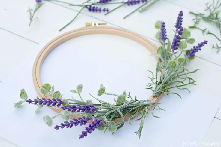 Lavender DIY Embroidery Hoop Spring Wreath