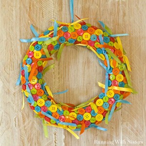 Make a cute button and ribbon wreath. It's easy. Just tie ribbons and glue on buttons. We'll show you how!