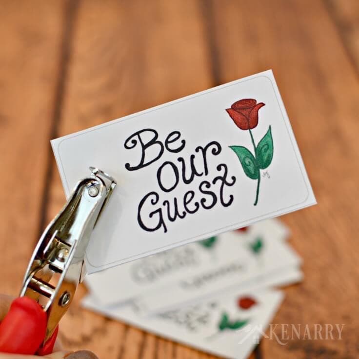 Attach these free printable Be Our Guest tags to Beauty and the Beast party favors for your Disney themed wedding or Disney princess birthday party -- or tie to treats for people staying in your guest room.