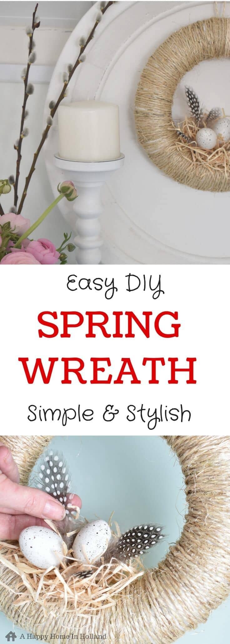 DIY Spring Wreath Idea - Learn how to make this simple and stylish bird's nest wreath in a few easy steps