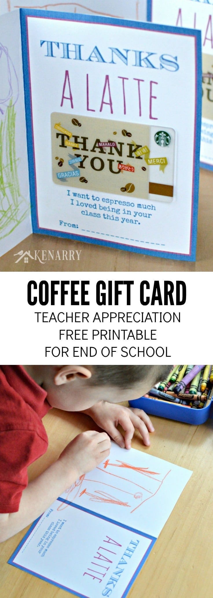 Free Printable Teacher Appreciation Card for the End of School. Attach a coffee gift card and have your child decorate to say "thank a latte" for a great year! - Kenarry.com
