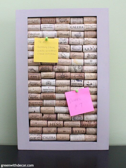A DIY Bulletin Board made out of wine corks. 