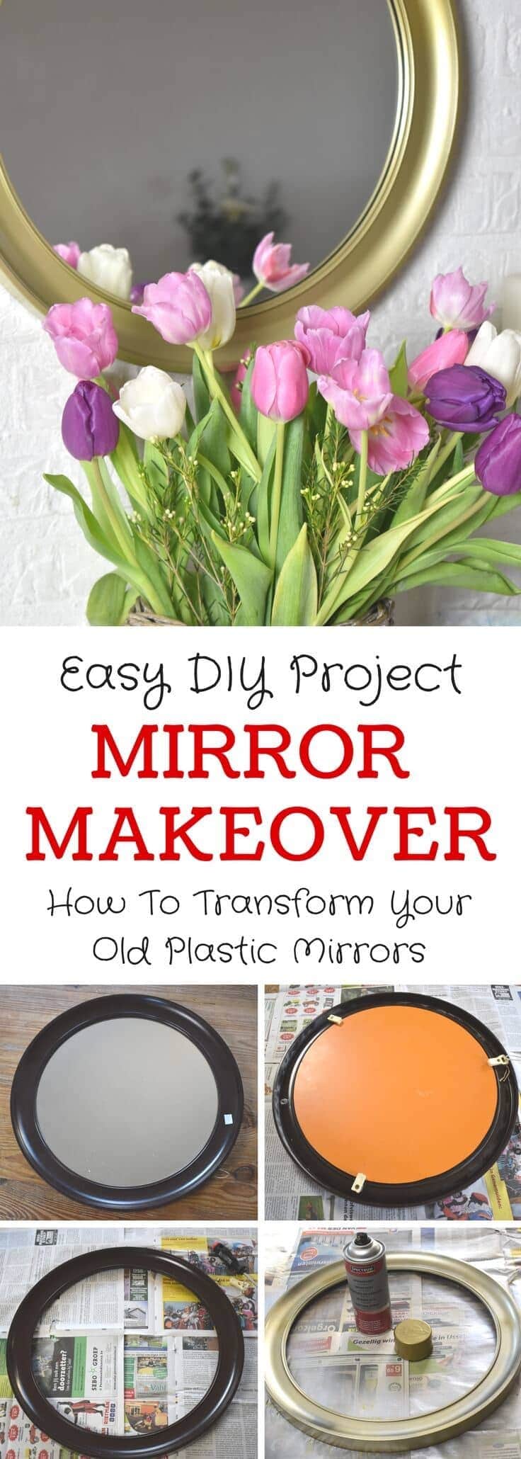 Thrift Store Plastic Mirror Upcyle - Learn how to makeover those old ugly plastic mirrors into beautiful and chic home decor idea.
