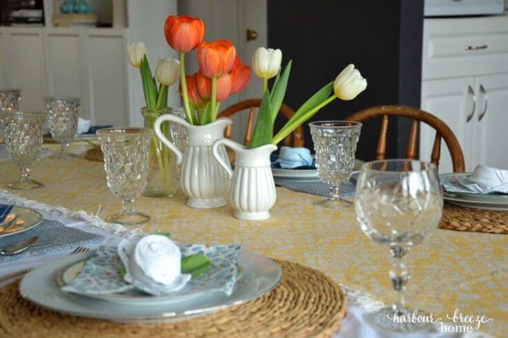 Spring Tablescape with Flower Folded Napkins