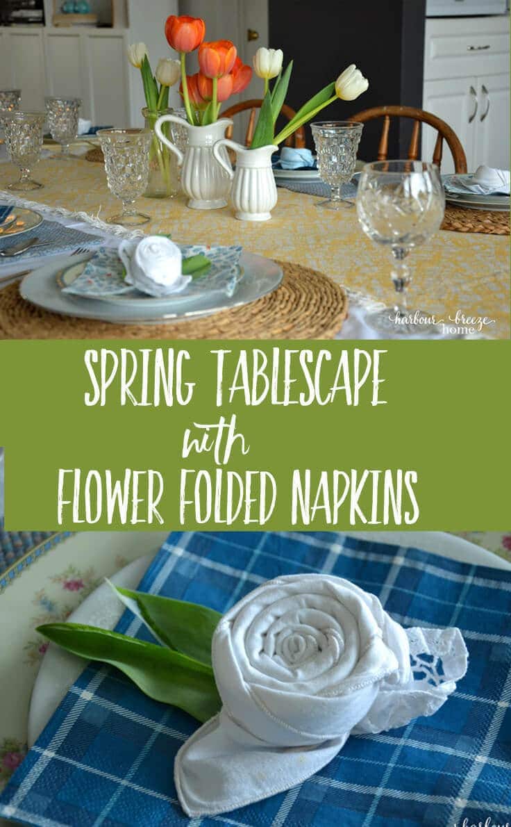 Spring Tablescape with Flower Folded Napkins