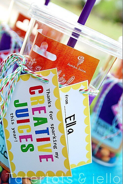 Teacher Appreciation “Creative Juice” Gift Idea and Printable – Tatertots and Jello - Teacher Gift Ideas featured on Kenarry.com