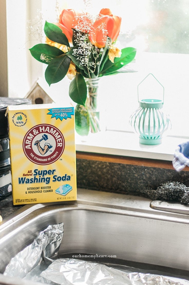Arm and Hammer Super Washing Soda on the kitchen counter